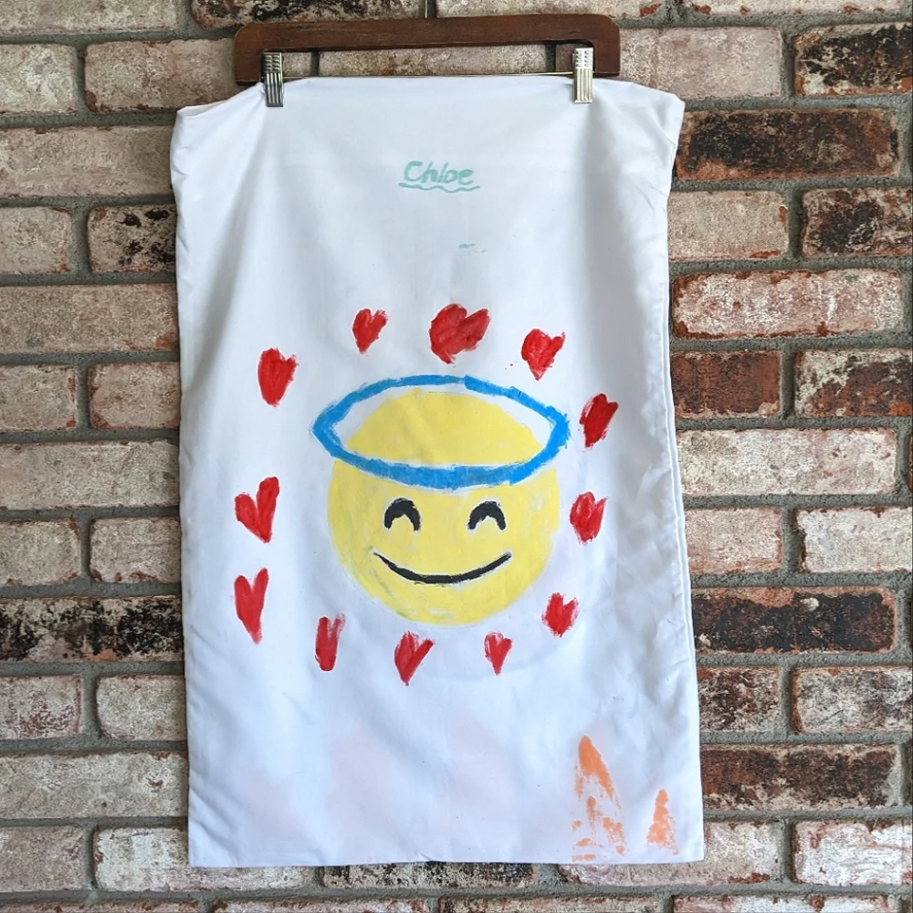 😇👿 Hand Painted Chloe Kids Angel Devil Emoji Pillowcase Trick or Treat Bag
